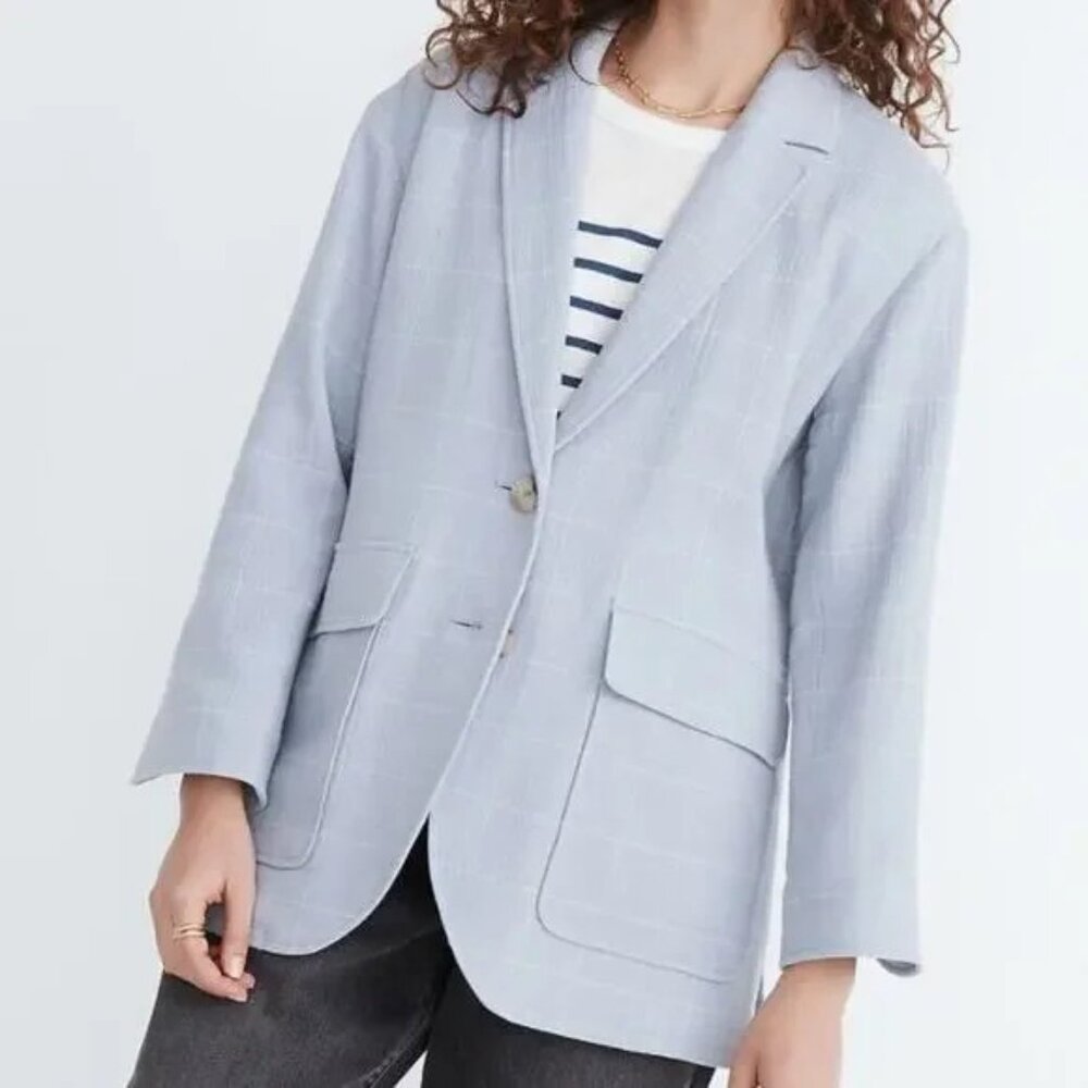 💙 Madewell Light Blue Plaid Blazer | Size M | EUC | Cotton/Linen